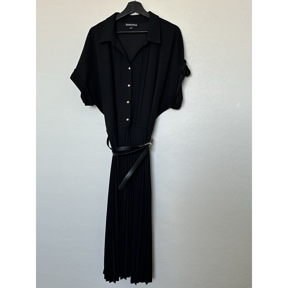 Elizabeth &‎ Nicole Black Shirt Dress Pleated Skirt Short Sleeve Midi 3X